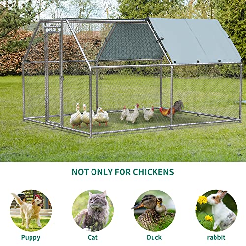 YITAHOME Metal Chicken Coop with Waterproof Cover, 9.84'L x 6.56'W x 6.39'H Spire Shaped Coop with Anti-UV Cover, Chicken Pen Duck House Rabbits Cage for Outdoor Backyard Farm Use