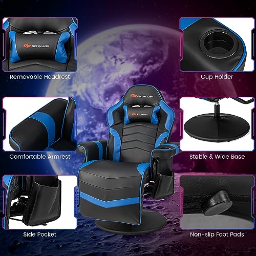 POWERSTONE Gaming Recliner Massage Gaming Chair with Footrest Ergonomic PU Leather Single Sofa with Cup Holder Headrest and Side Pouch, Adjustable Living Room Chair Seating, Black