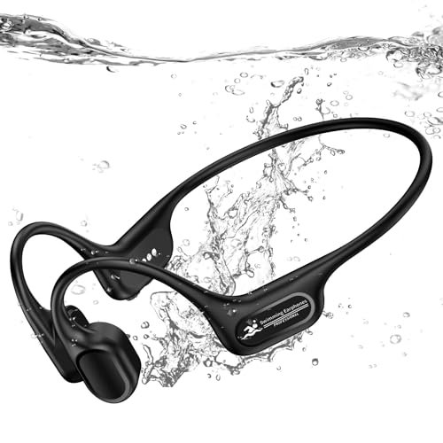 Bone Conduction Swimming Headphones,IP68 Waterproof, Built-in 32GB MP3 Player, Open-Ear Design for Swimming, Surfing, Running & Cycling (Black)