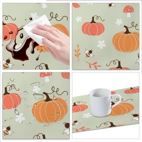Kitchen Placemat Faux Leather Cartoon Pumpkin Bee 12 X 18 Inch Plate Placemats Cute Autumn Bees Dining Table Insulating Mats Placemats Waterproof Festival Party Thanksgiving Table Pack of 6