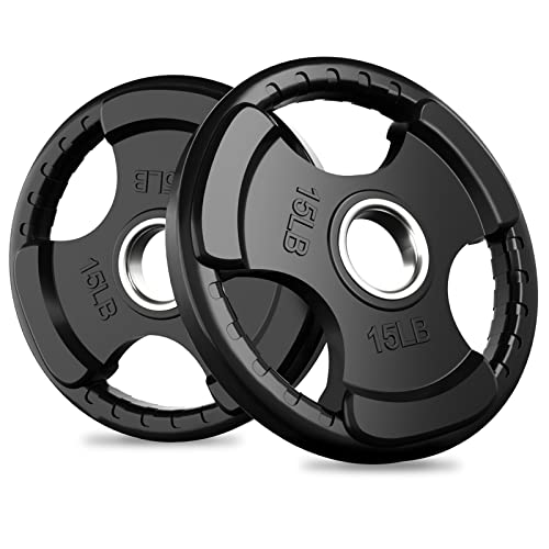 RitFit Olympic Rubber Grip Plates for Barbell, 2-Inch Weight Plates for Weightlifting and Strength Training in Home & Gym, Single, Pair and Sets(2.5/5/10/25/35/45 LB)