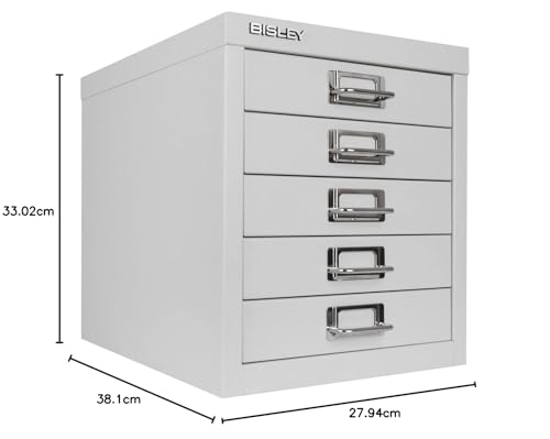Bisley 10-Drawer Steel MultiDrawer Cabinet - Black, Chrome Pull Handles with Label Holders, Powder-Coated Steel, Removable Drawers, Fits Under Most Desks, Labels Included