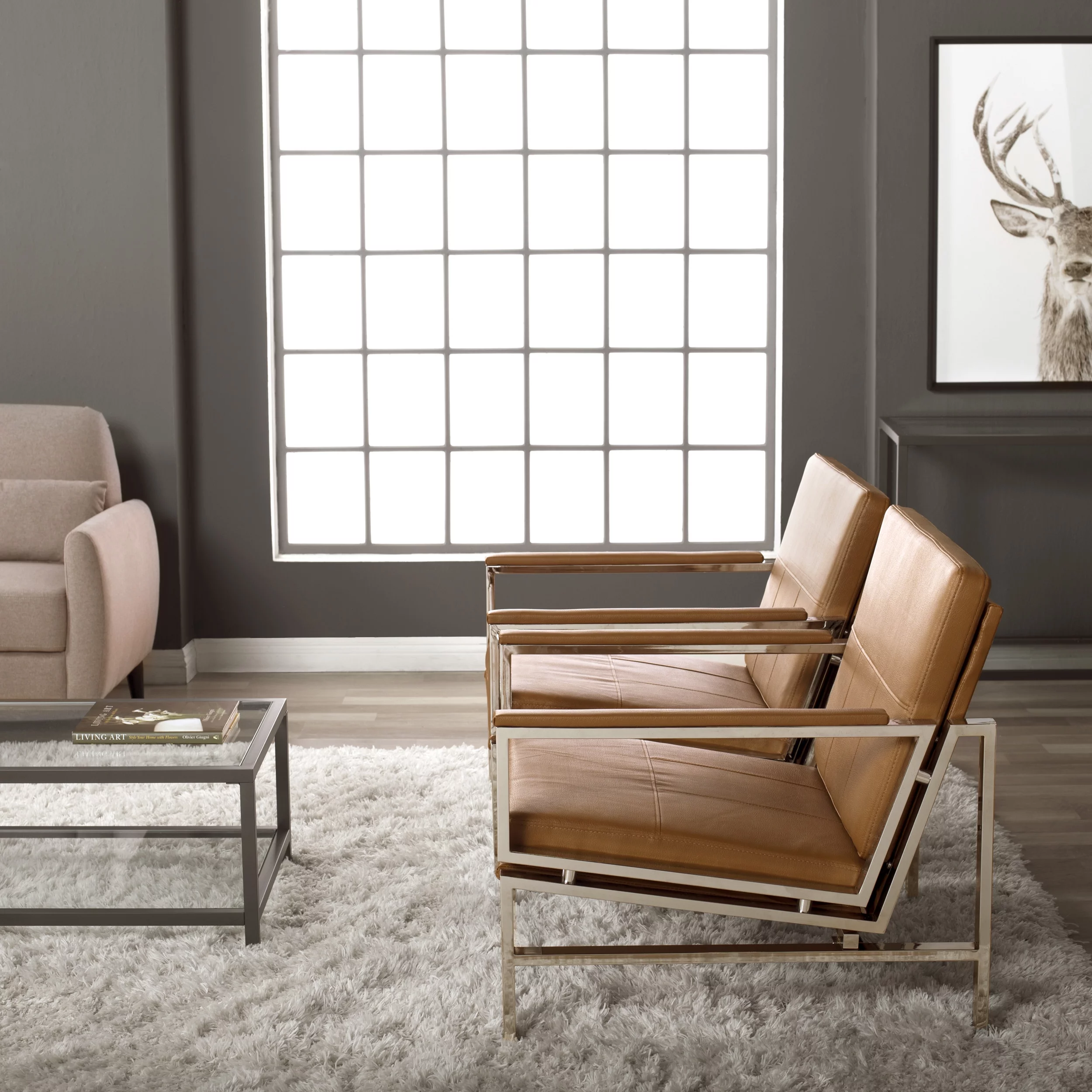 Atlas Mid Century Modern Living Room Accent Arm Chair in Blended Leather and Metal Frame