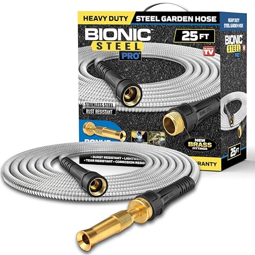 Bionic Steel PRO 100 Ft Garden Hose with Nozzle, Premium 304 Stainless Steel Metal Water Hose 100Ft Flexible Hose, Rust Proof, Lightweight, Heavy Duty, Crush Resistant Fittings, 500 PSI, 2025 Model
