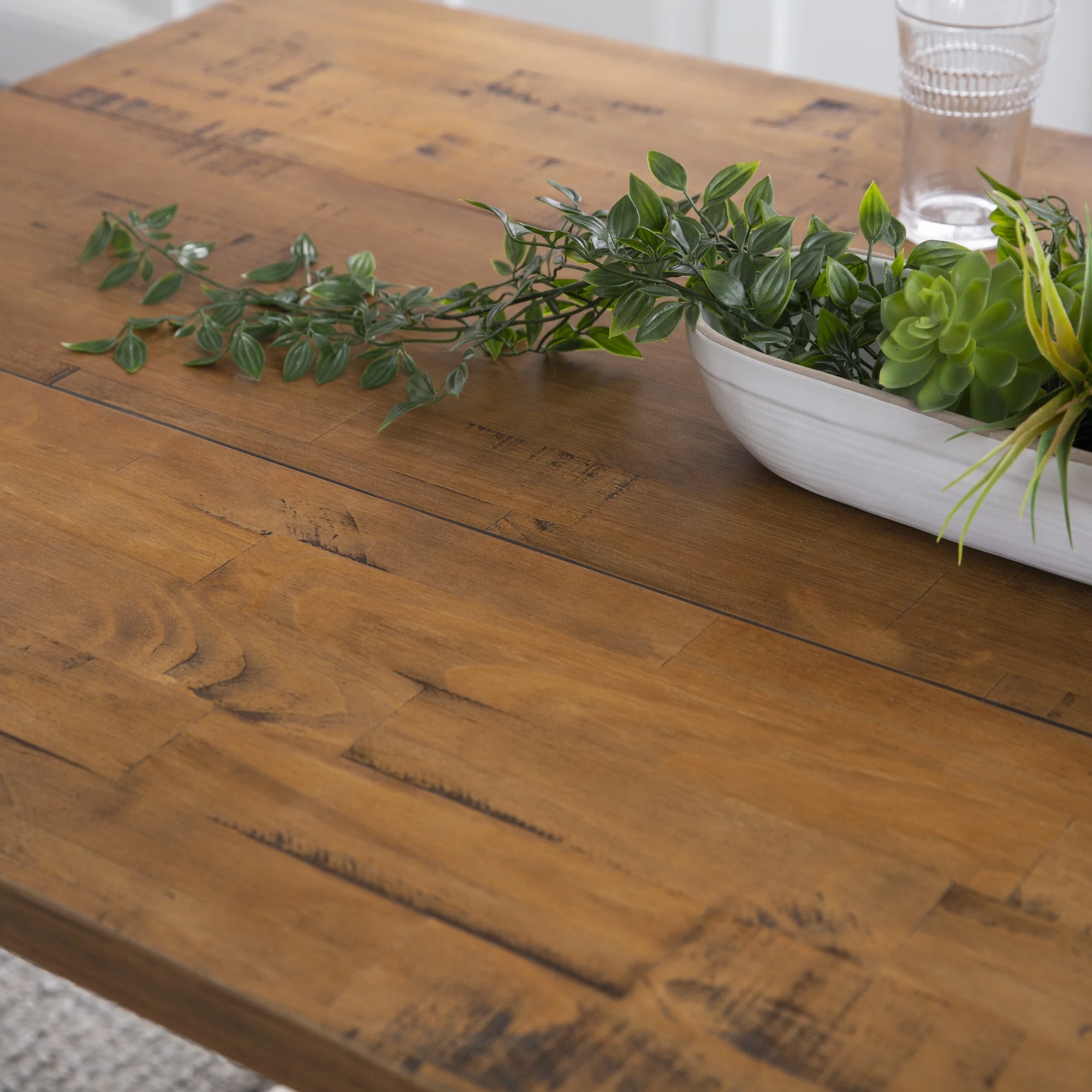 Walker Edison Modern Solid Wood Trestle Dining Table, Rustic Oak/White