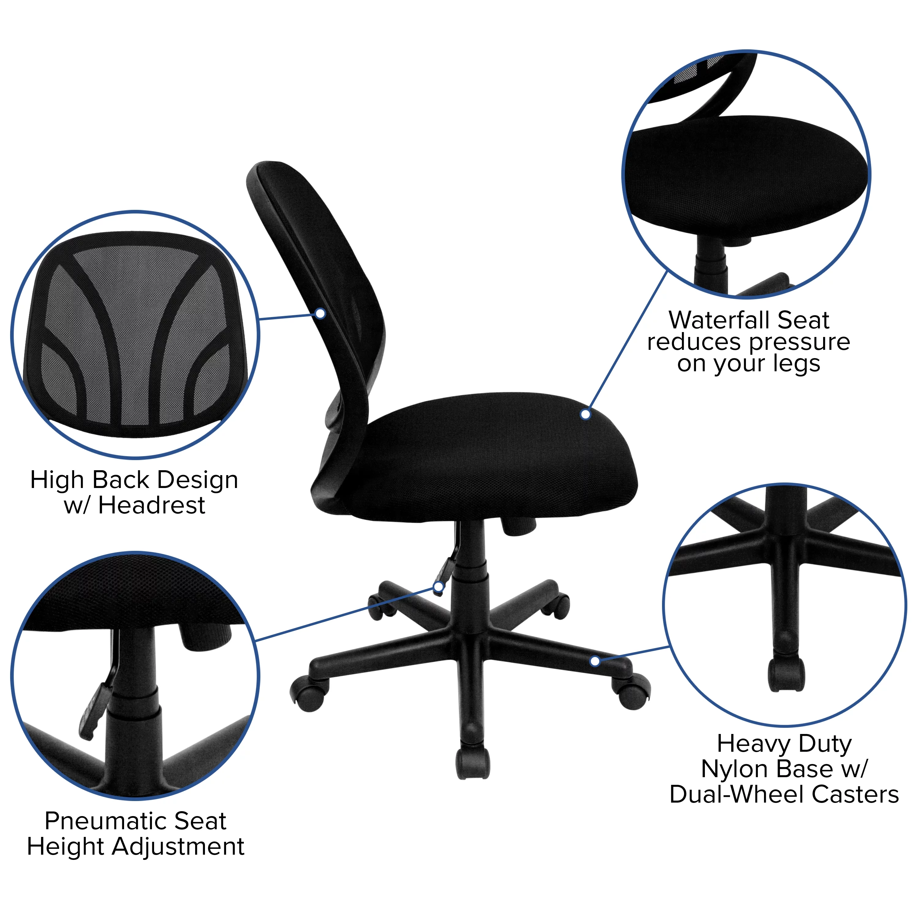 BizChair Y-GO Office Chair™ Mid-Back Black Mesh Swivel Task Office Chair
