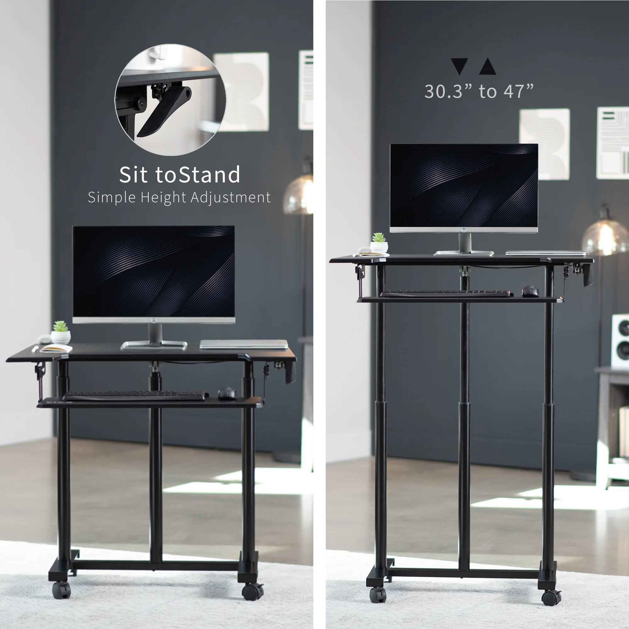VIVO Mobile Height Adjustable Stand Up Desk Cart with Sliding Keyboard Tray
