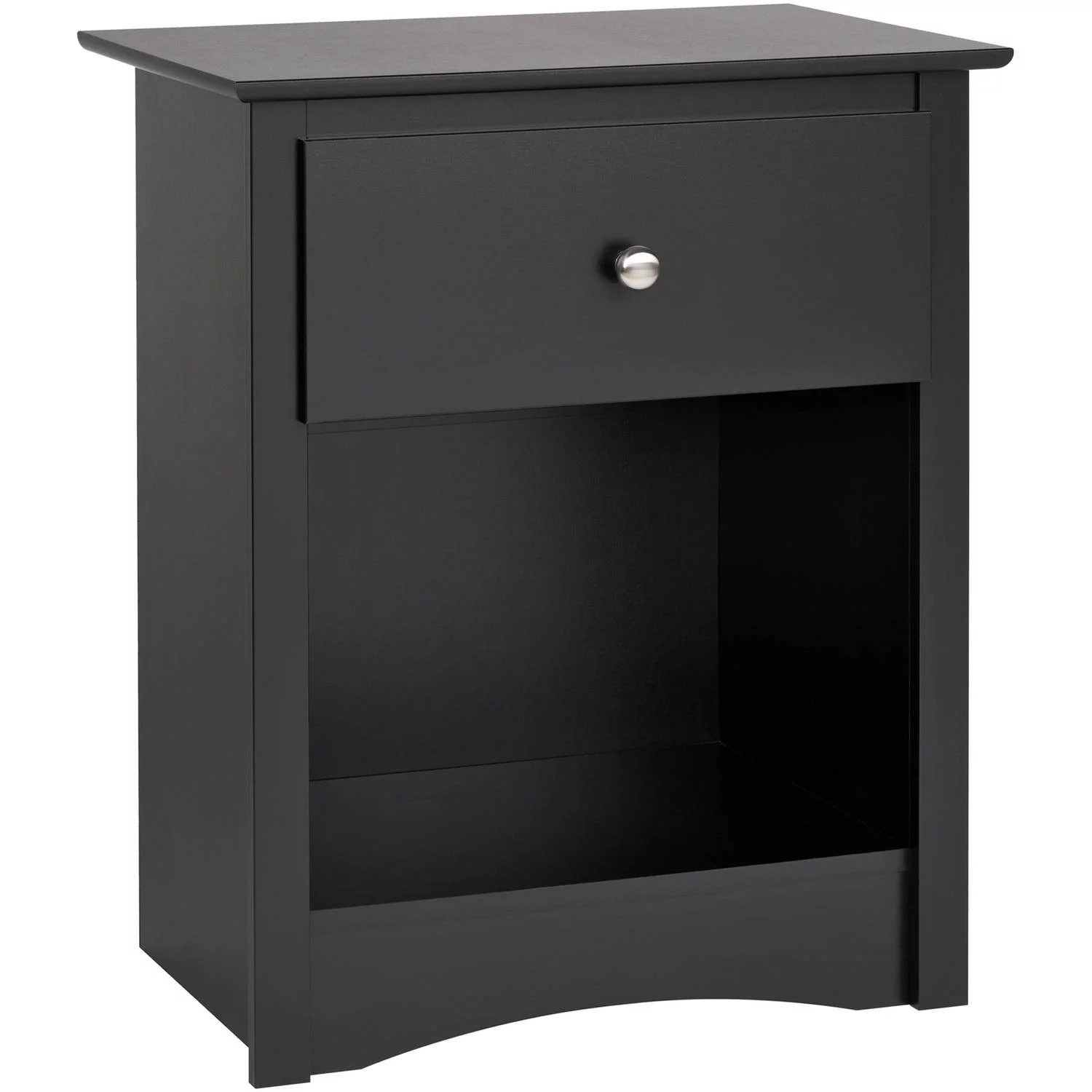 Prepac Sonoma Traditional Tall Bedroom Nightstand with Open Shelf, 1-Drawer, Black
