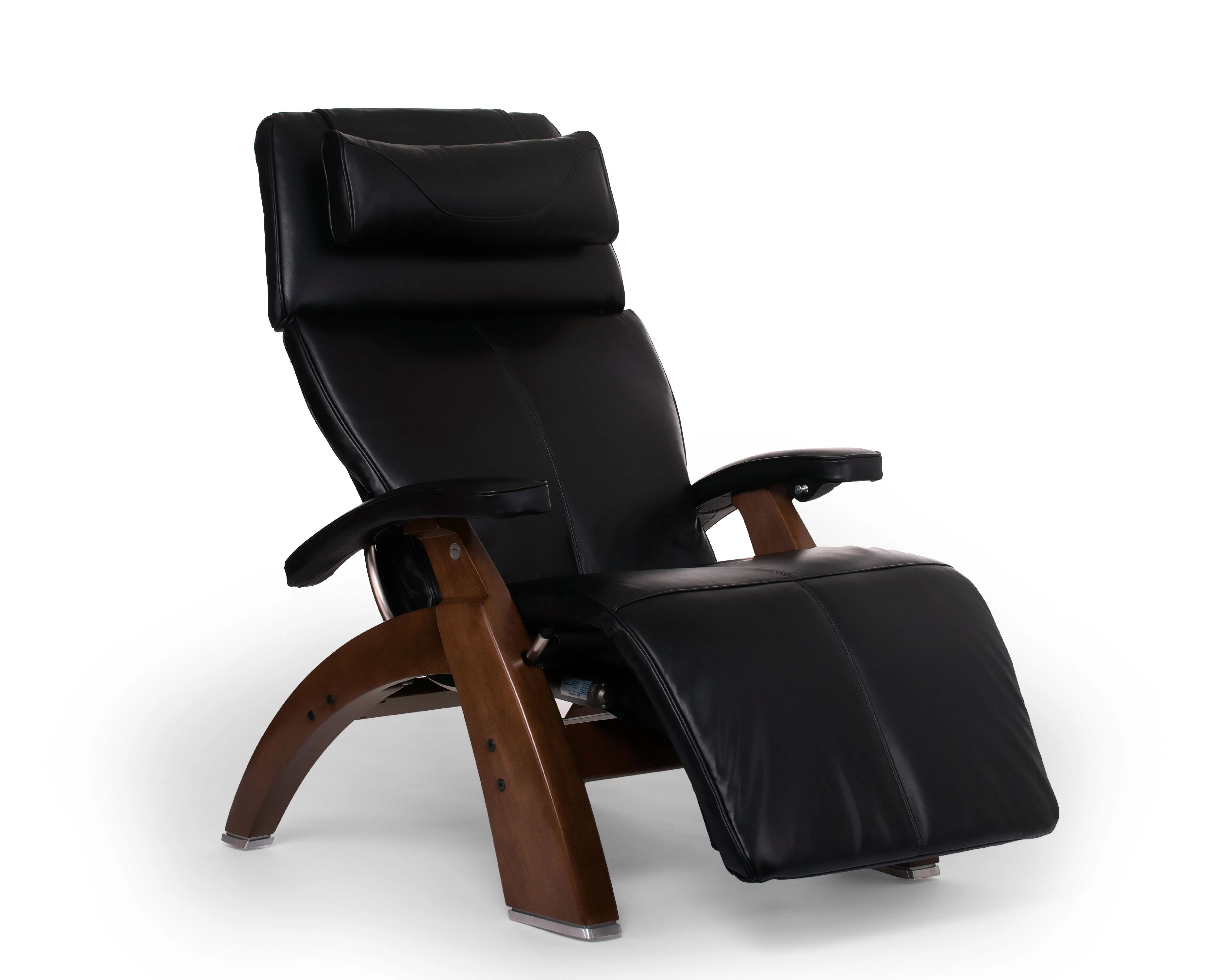 Human Touch PC-610 Omni-Motion Perfect Chair Series 2 Power Recline Walnut Wood Base Zero-Gravity Recliner - Black Premium Leather - In-Home White Glove Delivery