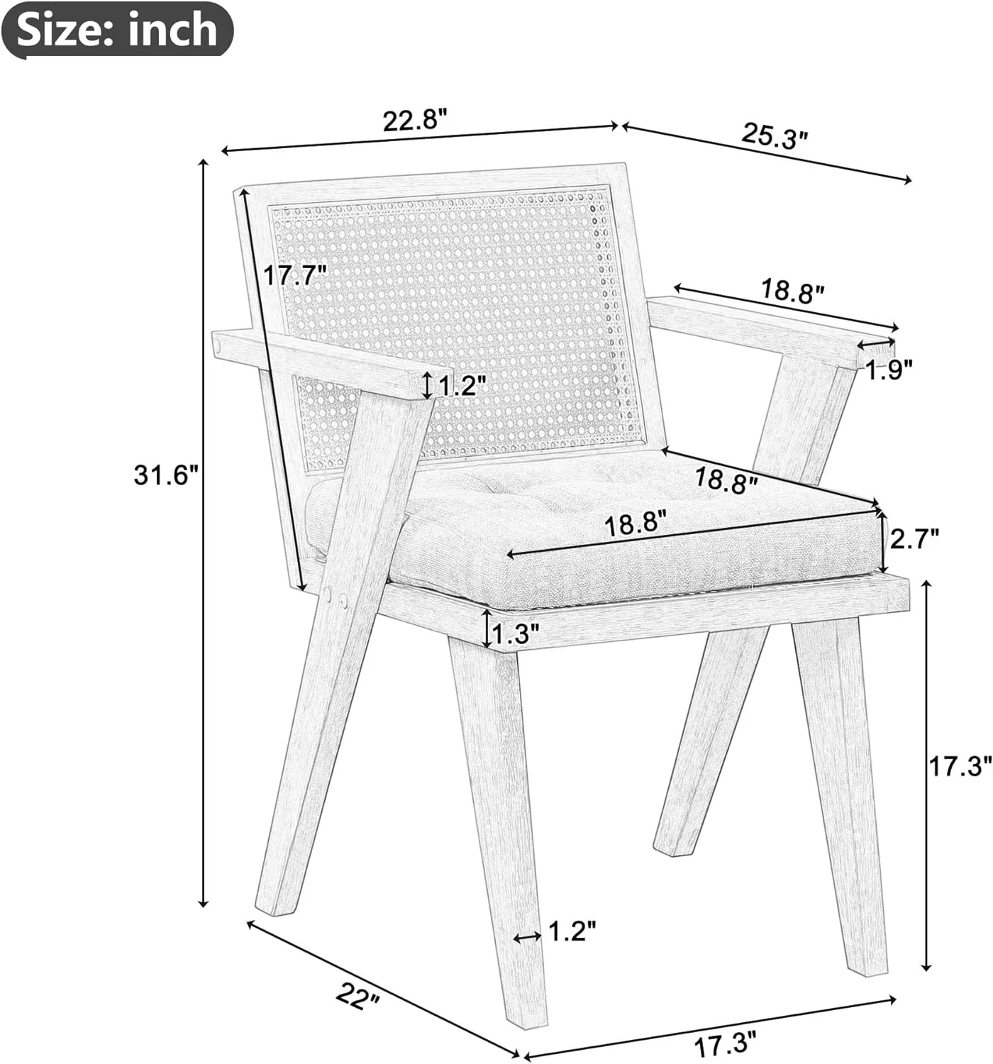 LuxyHoom Accent Chair, Mid Century Modern Accent Chair with Handcrafted Rattan Backrest and Padded Seat, Comfy Small Arm Chair for Living Room, Bedroom, Office, Natural