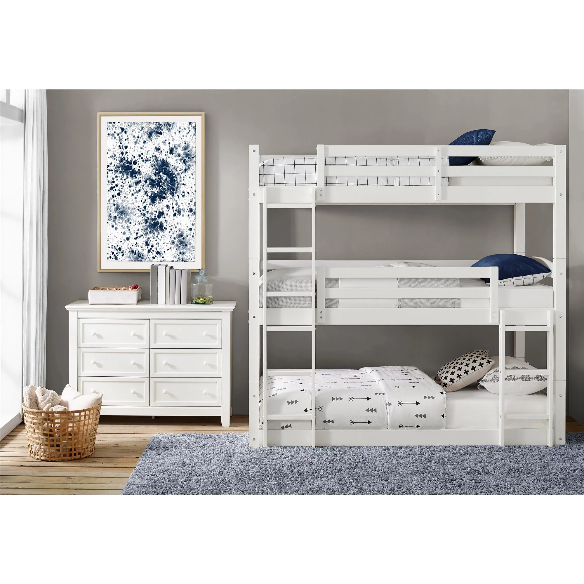 Better Homes & Gardens Tristan Kids' Convertible Triple Bunk Bed, Twin Over Twin Over Twin, White