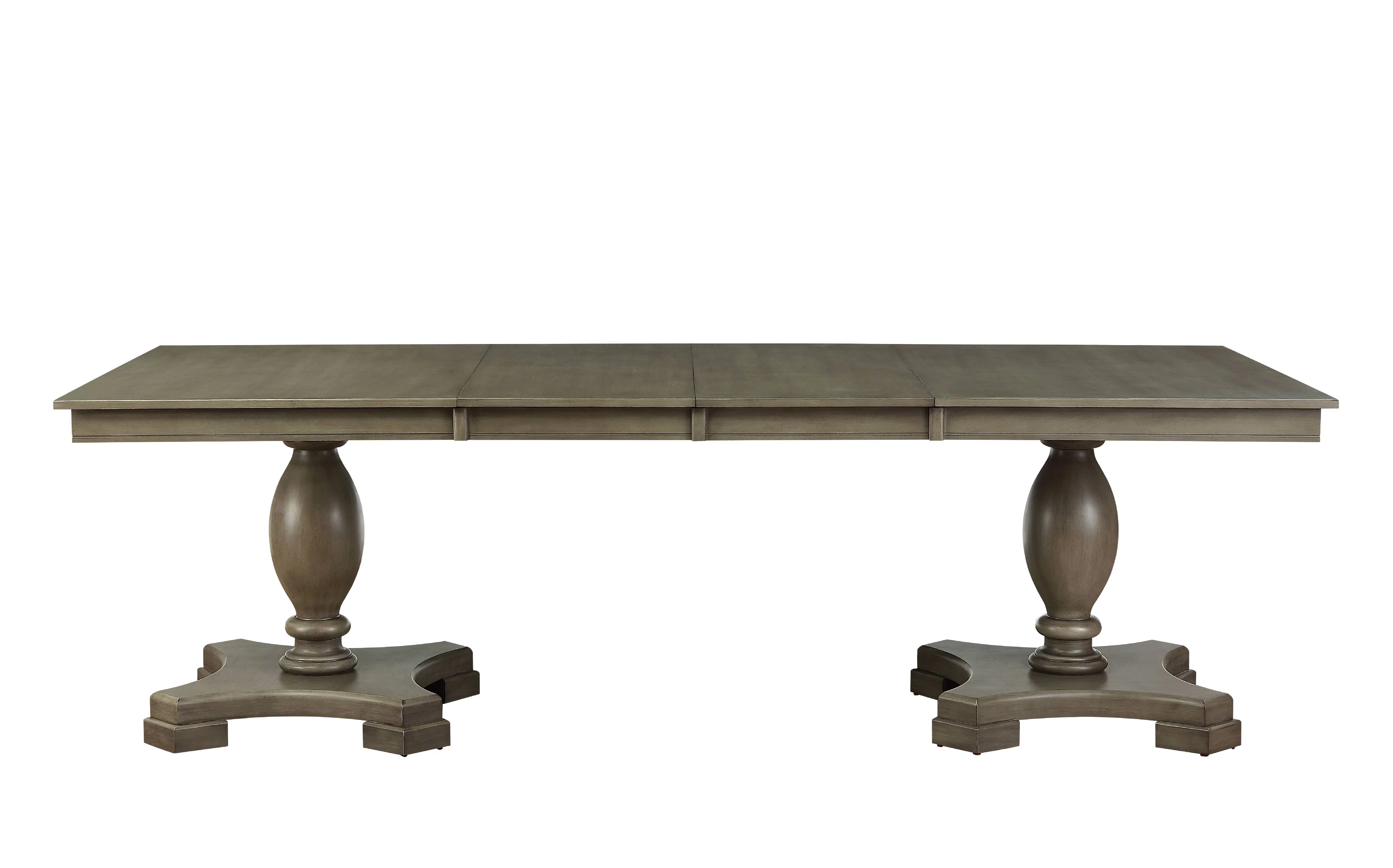 ACME Waylon Wooden Double Pedestal Dining Table with Removable Leaf in Gray Oak