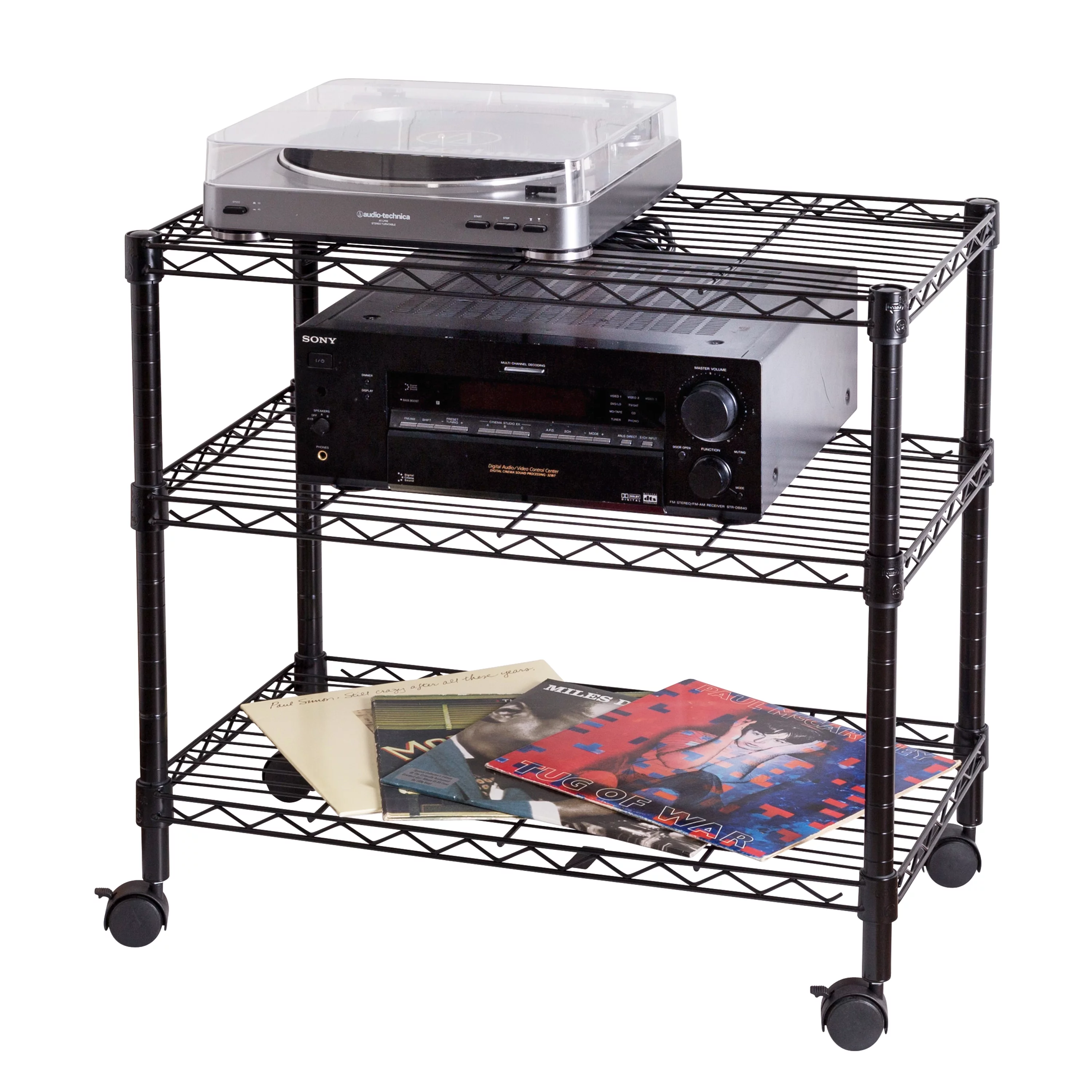 Honey-Can-Do 3-Tier Metal Rolling Adjustable Media Cart, Black