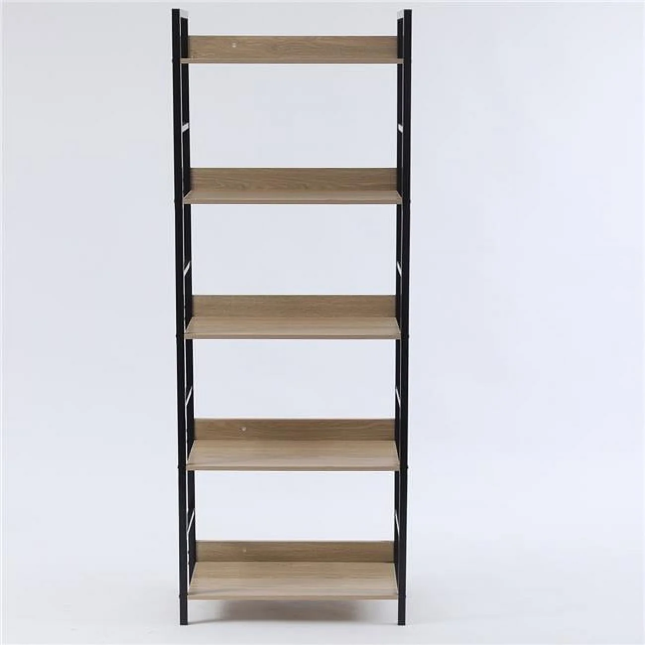 LuxenHome Brown Wood Metal Frame 5-Shelf Bookcase
