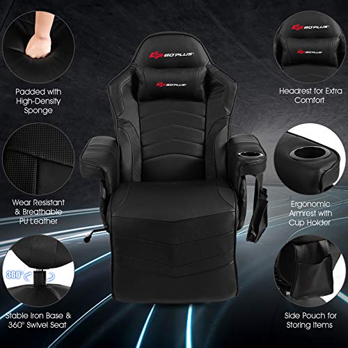 Gaming Recliner Adjustable Massage Gaming Chair with Cup Holder Footrest Ergonomic Single Sofa Living Room Home Theater Seating with Side Pouch, Blue