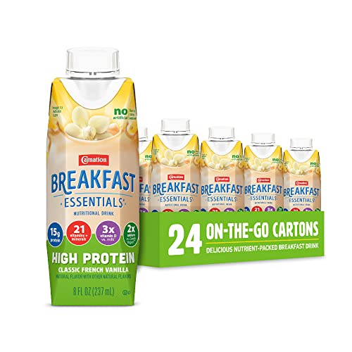 Carnation Breakfast Essentials High Protein Ready-to-Drink, Classic French Vanilla, 8 FL OZ Carton (Pack of 24)