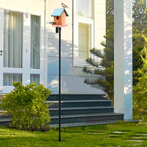 ERYTLLY Bird House Pole Mount Kit 80 Inch - Adjustable Hummingbird Bird Feeder Post Support Rod Universal Stand Set with 5 Prongs for Outdoor, Yard, Garden Decor, Black