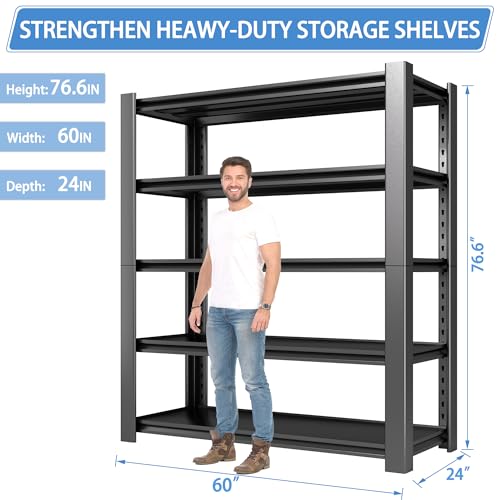 5-Tier Garage Shelving Heavy Duty, 3000 LBS Capacity Metal Storage Rack 76