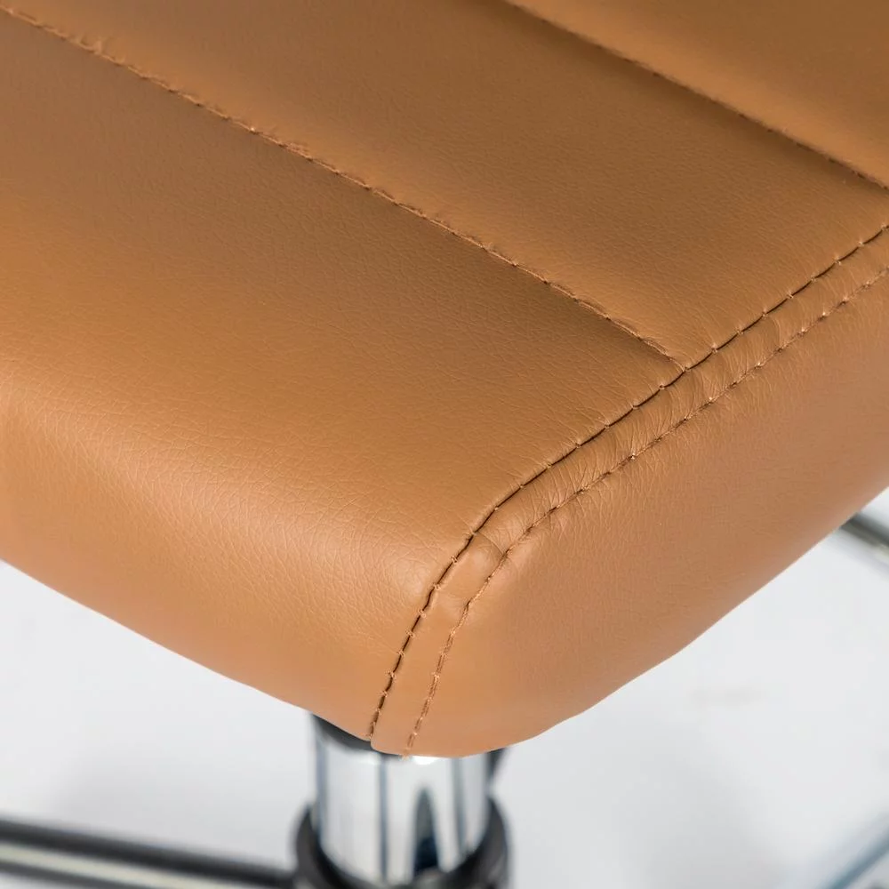 Okeysen Armless Desk Stool Drafting Chair Ergonomic Leather Office Chair Modern Standing Desk Chair with Adjustable Foot Ring, Ribbed Mid Back & Swivel Rolling, Brown