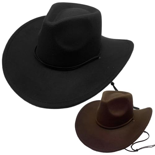 Women Men Classic Felt Wide Brim Western Cowboy Cowgirl Hat with Belt Buckle