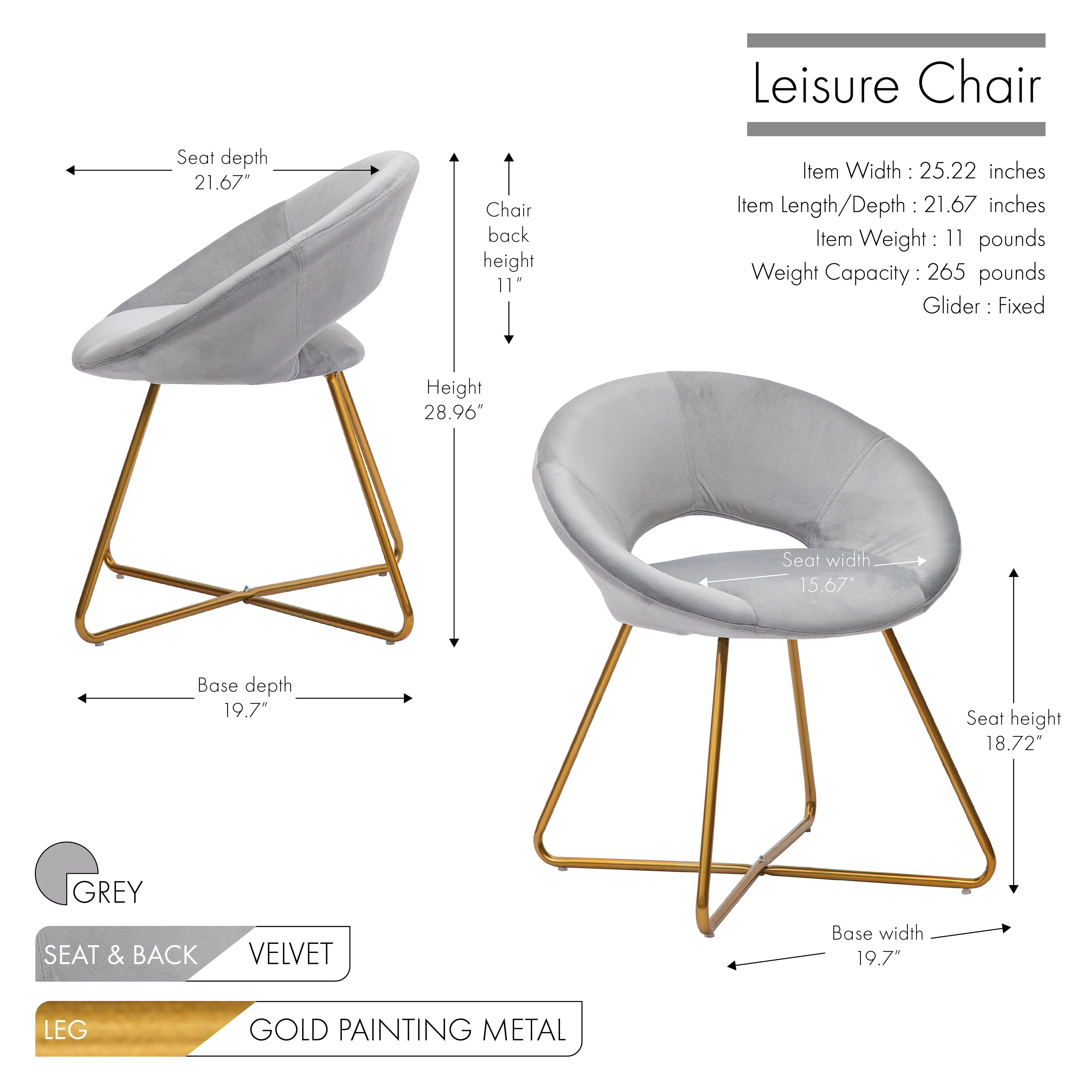Porthos Home Reine Leisure Accent Chair With Luxurious Velvet Upholstery, Supportive Semi-circular Back And Stylish Golden Chrome Legs (Great As A Side Chair And Corner Chair Too)