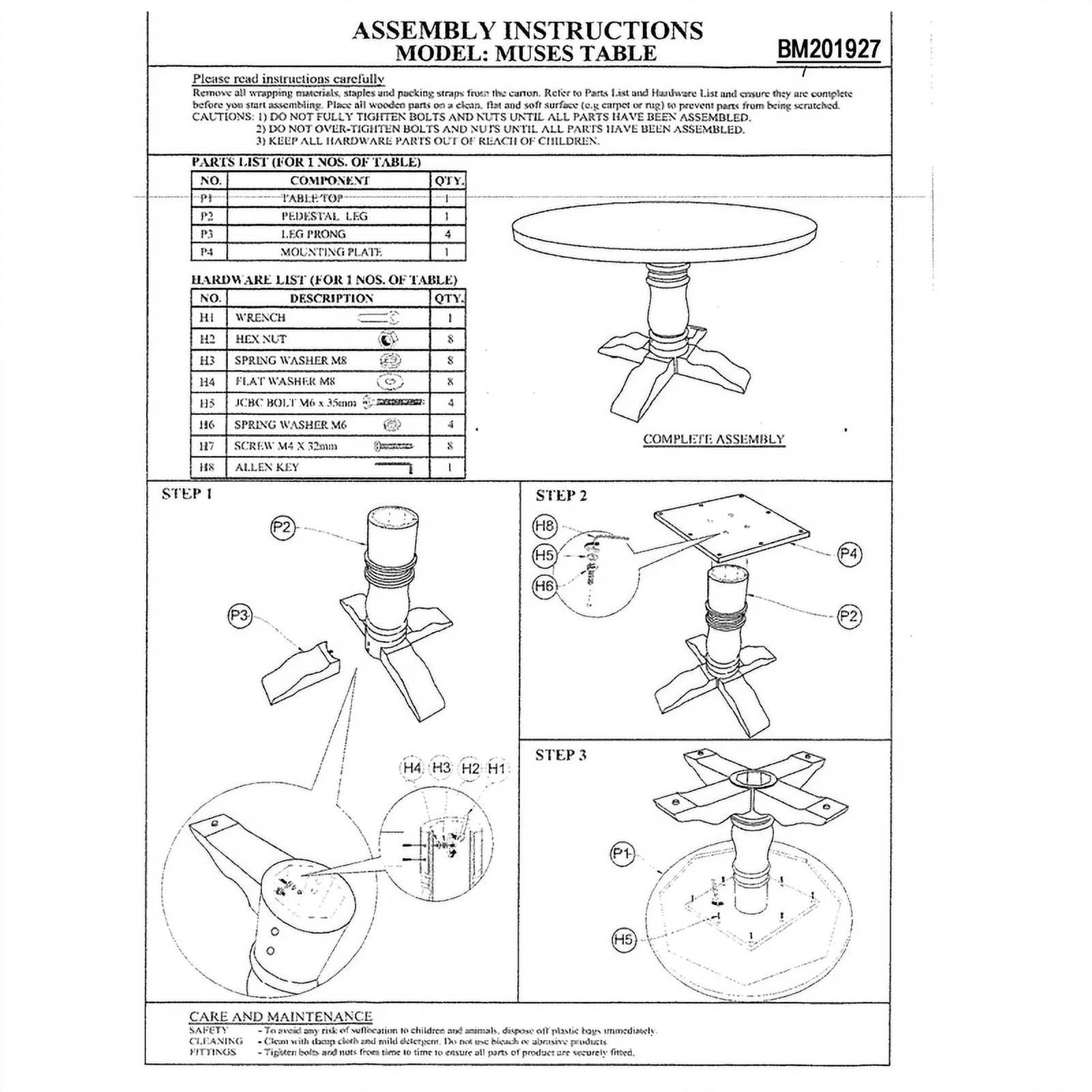 Wooden Round Dining Table With Heavy Pedestal Feet in Weathered Gray