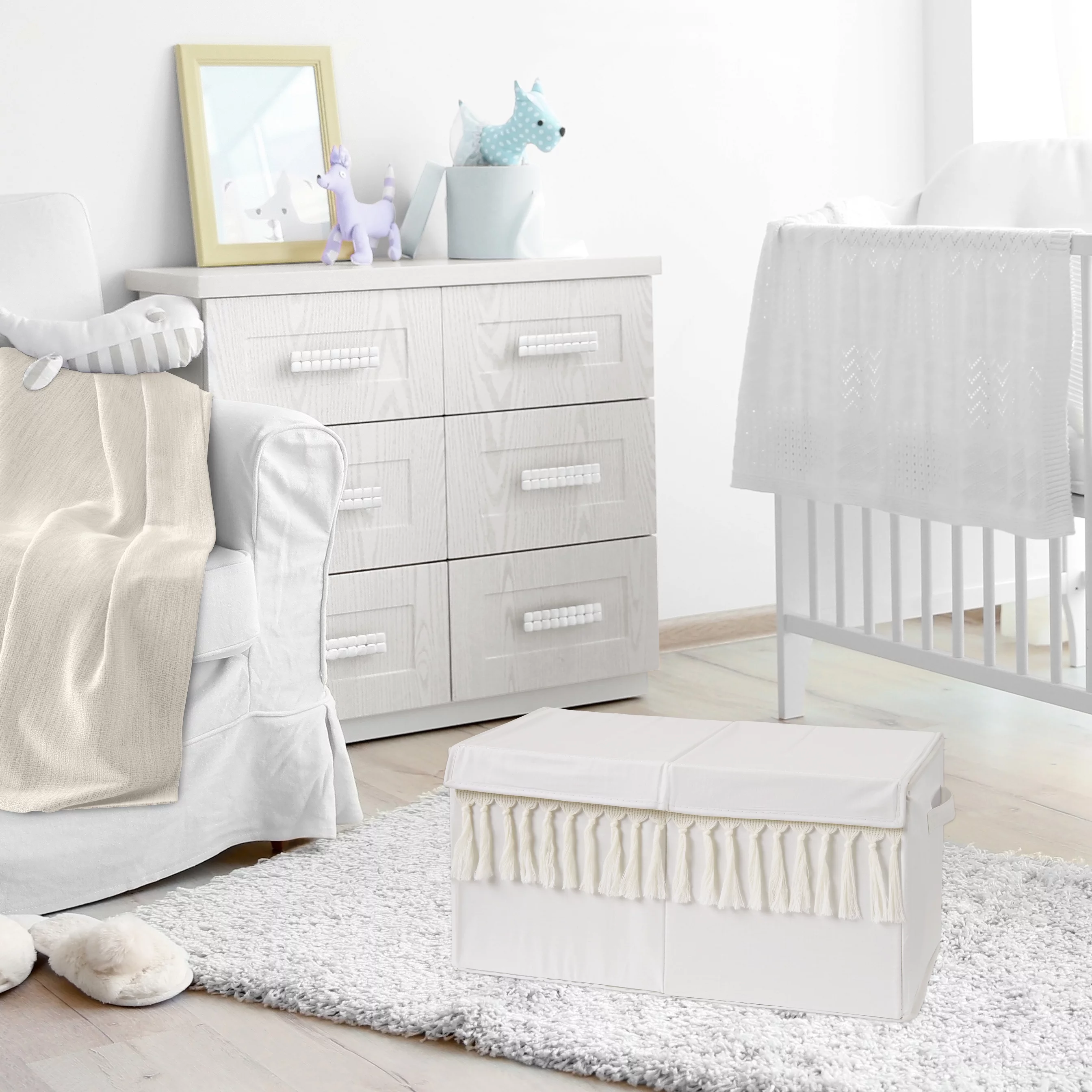 Boho Fringe Ivory Storage Fabric Toy Box by Sweet Jojo Designs