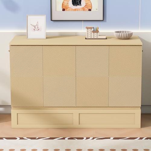 Harper & Bright Designs Queen Size Murphy Bed Cabinet Wall Bed Chest with Storage Drawer,USB,Charging Station, Wood Murphy Bed Frame for Home Office or Small Room-White