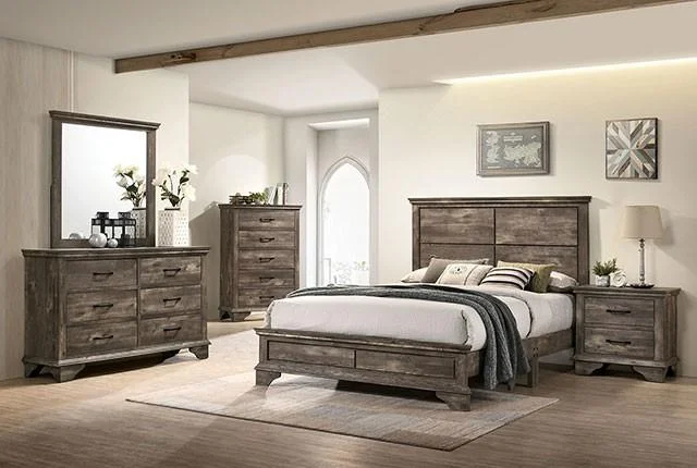 Transitional Gray Solid Wood King Bedroom Set 6pcs FOA CM7186 Fortworth