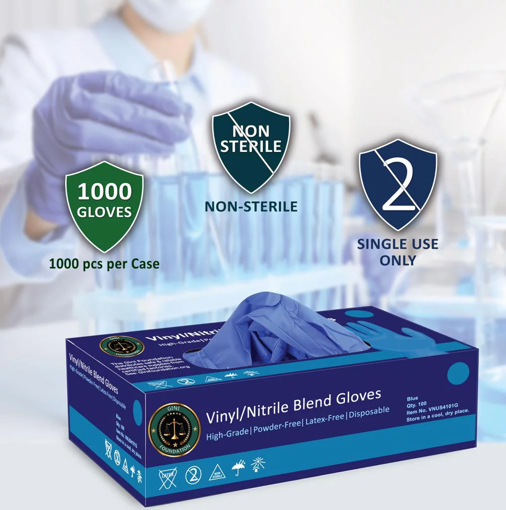 Nitrile-Vinyl Blend. Disposable Exam Gloves Latex Free Multi-Purpose Use and Medical Facilities,   Small,  1000/Case