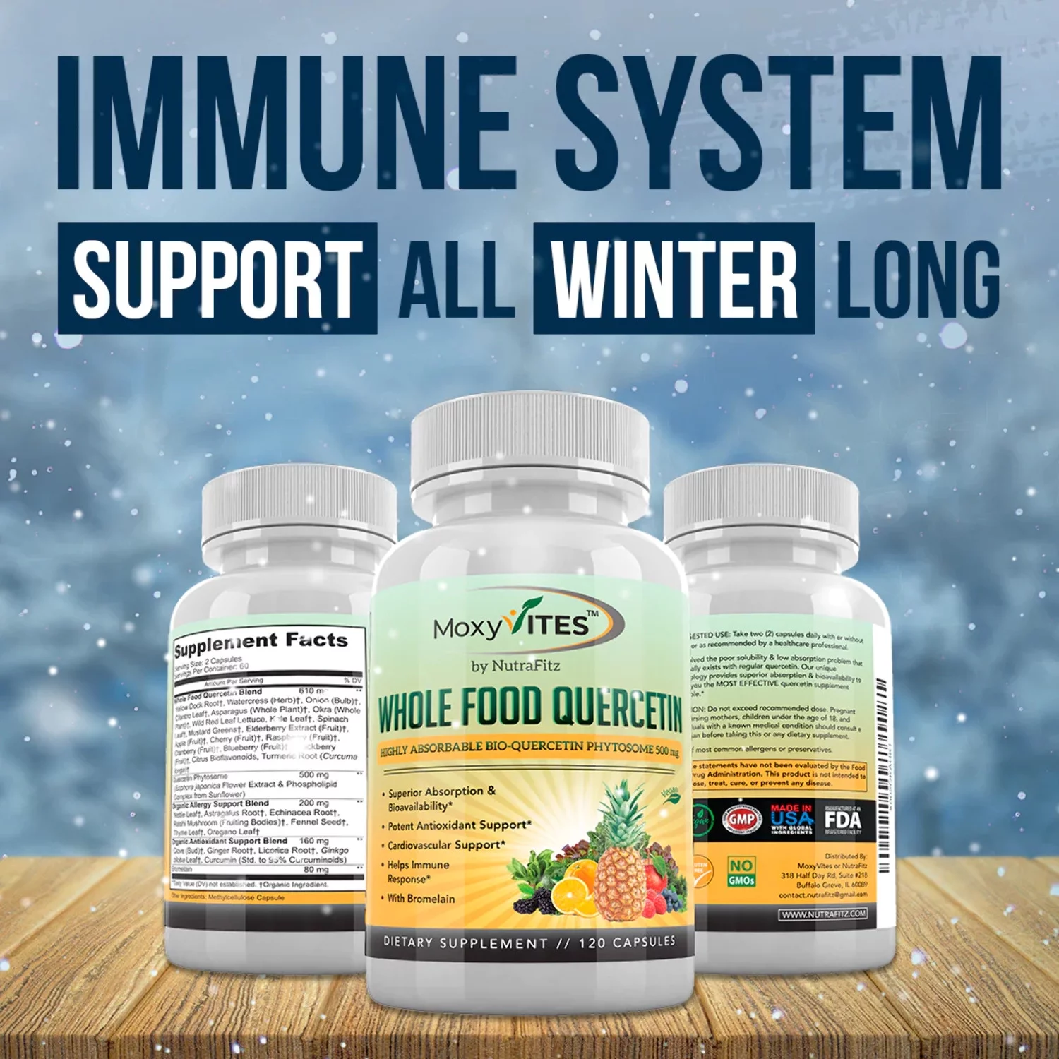 Quercetin Phytosome 500mg with Bromelain Whole Food Supplement - 20X More Absorption, 120 Caps