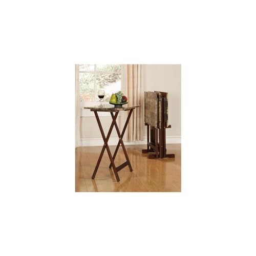 Modern Minimalism Tray Table Set Sleek and Versatile Faux Marble Tabletop with Black Metal Legs, Ideal for Living Rooms and Compact Spaces, 40L X 48W X 67H Centimeters