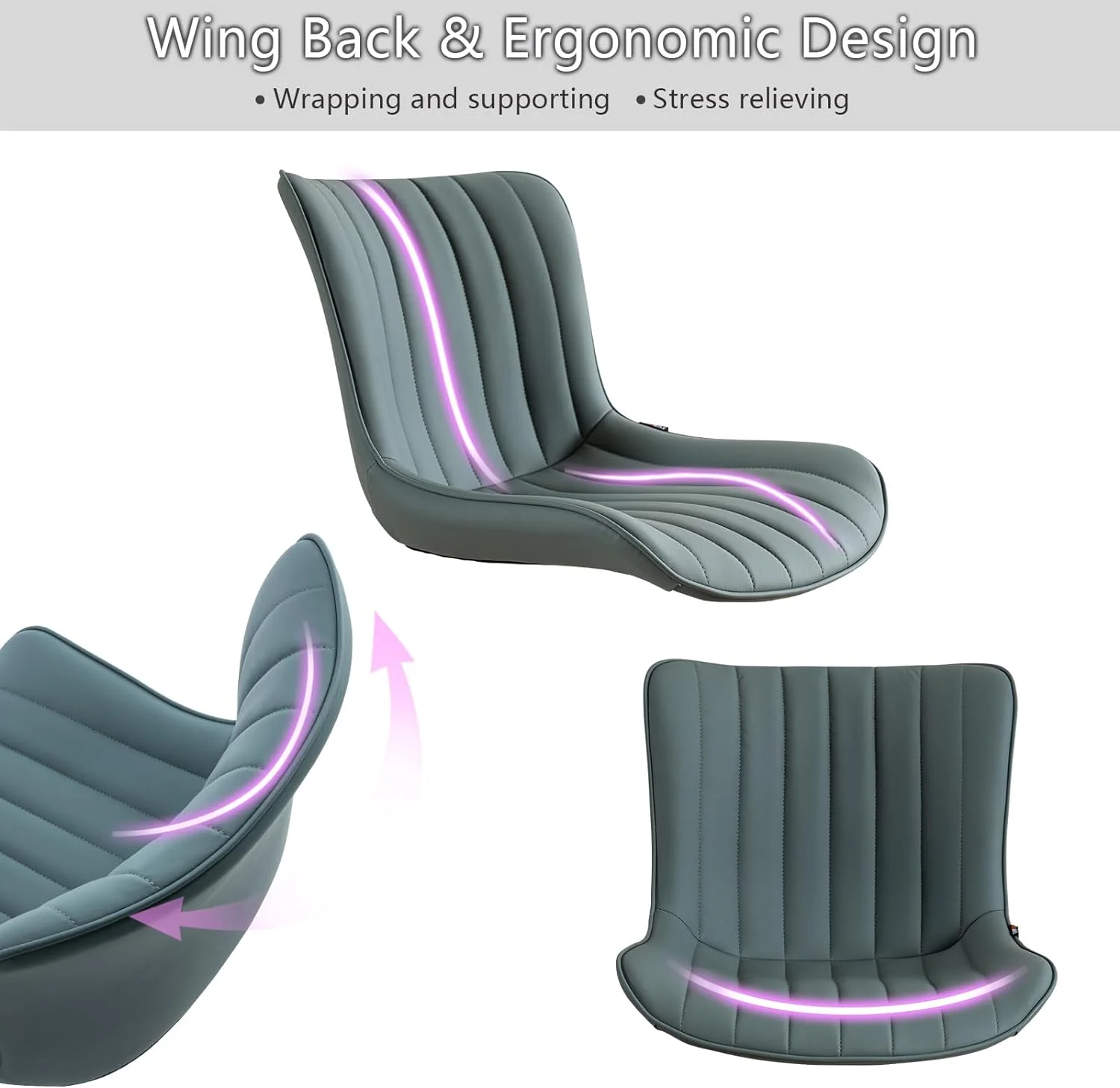 FJU Office Chair Swivel Desk Chair with Wheels Upholstered Faux Leather Height Adjustable Computer Task Chair Modern Rolling Armless Ergonomic Backrest, Pink, Loads 300 lbs