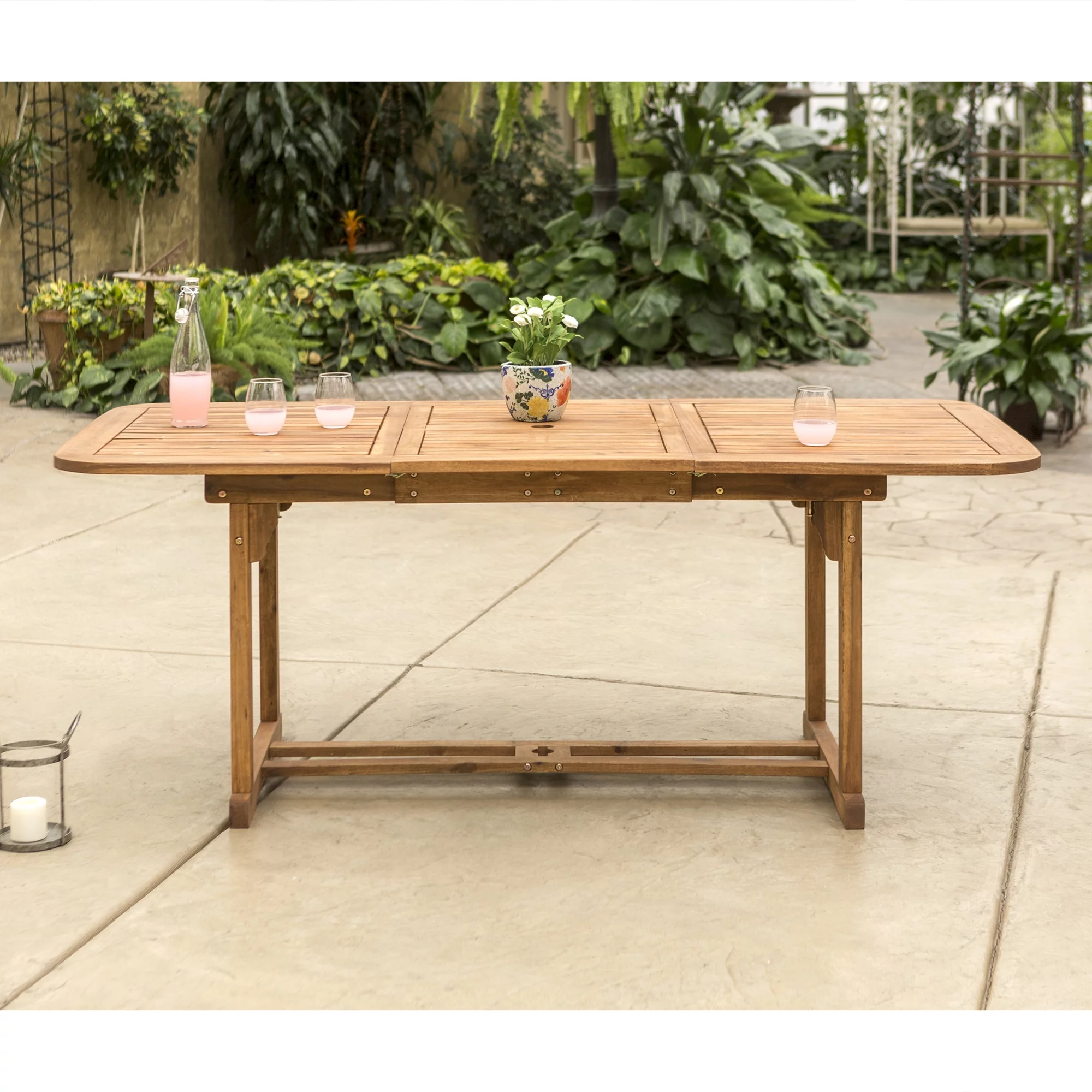Acacia Wood Patio Extendable Dining Table, Brown