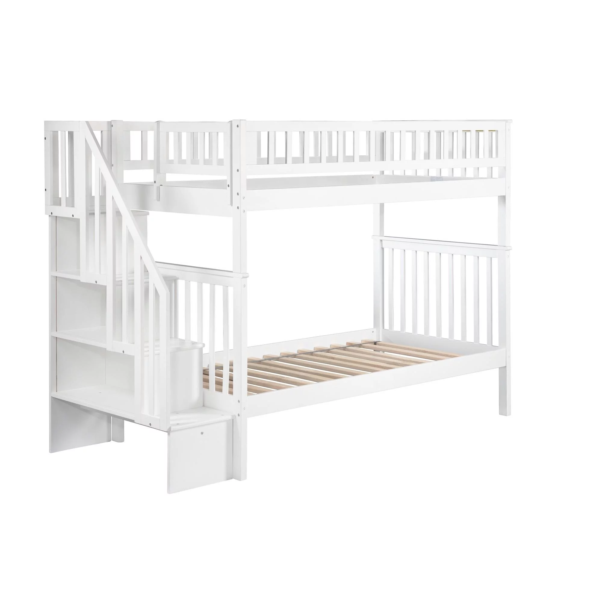 AFI Woodland Twin Over Twin Solid Wood Staircase Bunk Bed in White