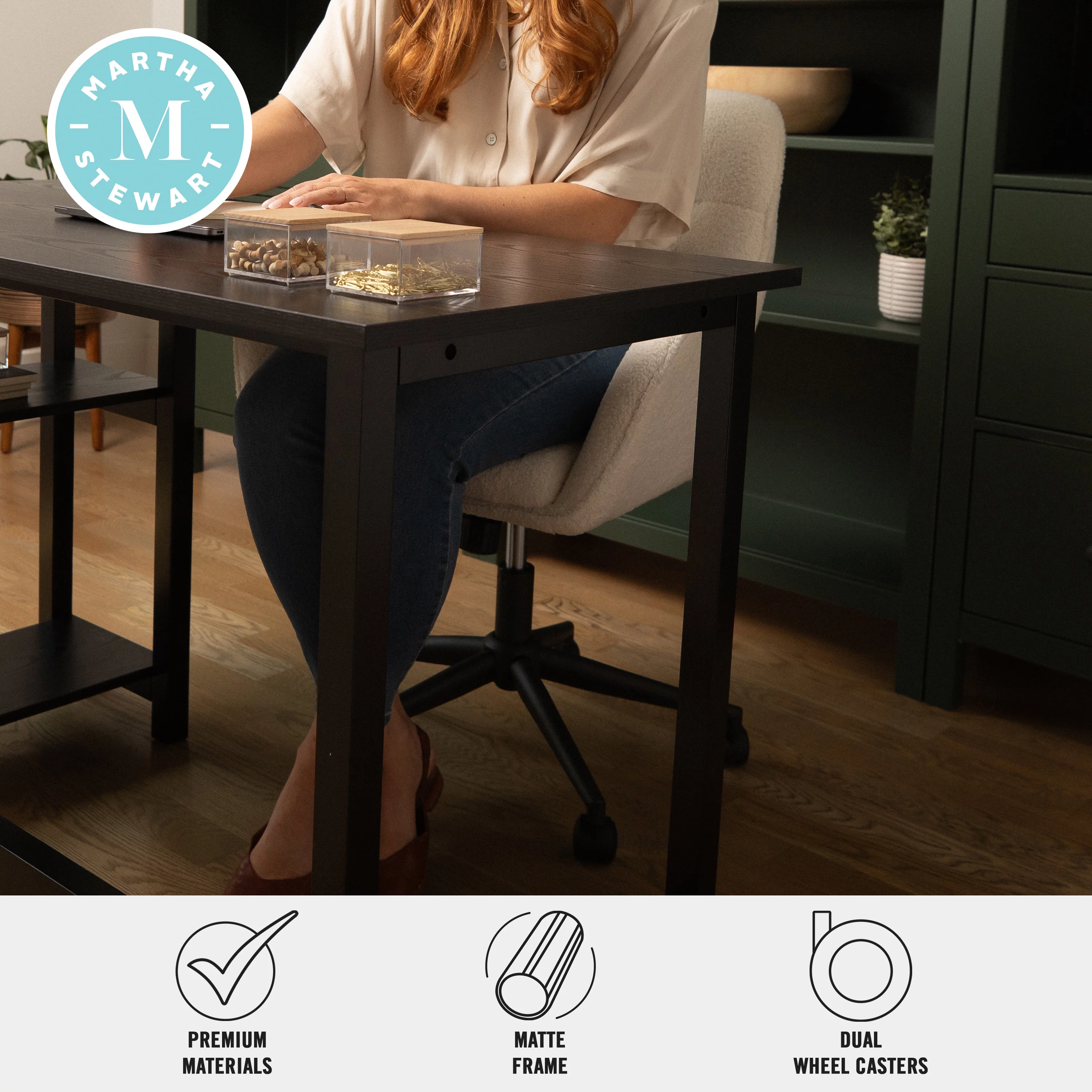 Martha Stewart Rayna Upholstered Office Chair in White/Oil Rubbed Bronze