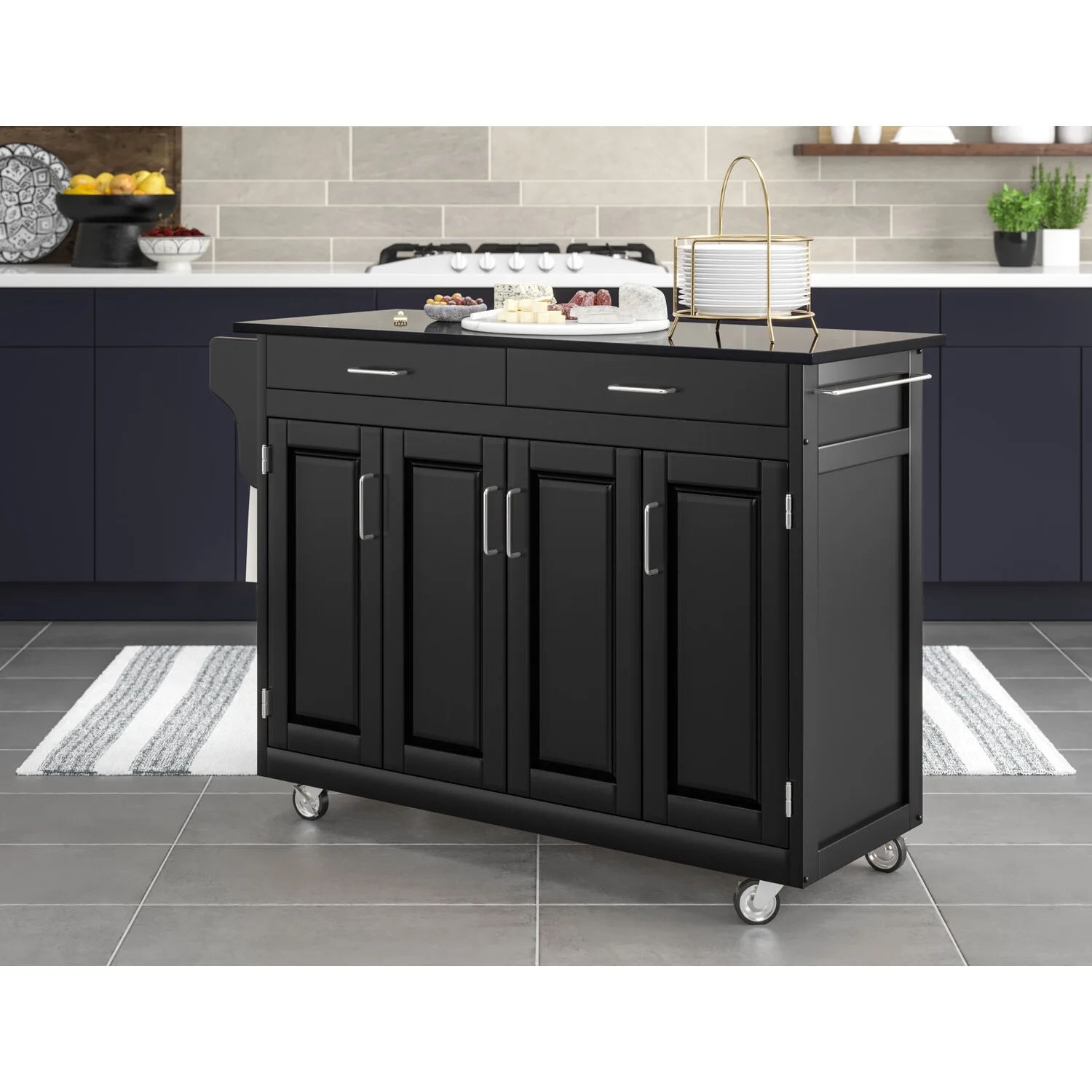 Homestyles Create-a-Cart Wood Rolling Kitchen Cart in Black
