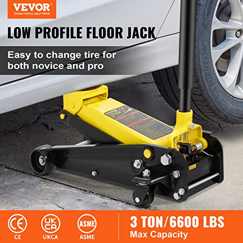 VEVOR 3 Ton Low Profile Floor Jack for All Terrain Vehicles, Heavy-Duty Steel Racing Jack with Quick Lift Pump, 5.12