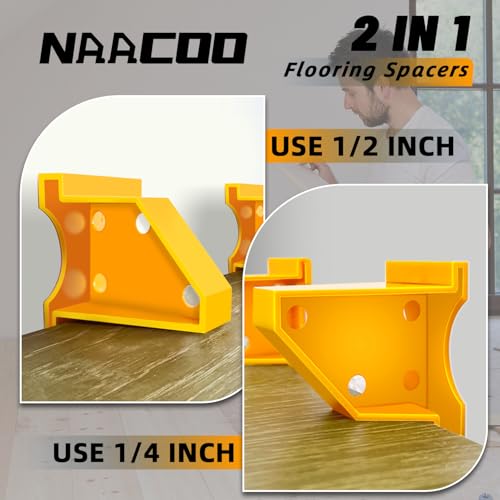 Laminate Flooring Tools, NAACOO LVP Installation Kit, Professional Vinyl Flooring Tools - Tapping Block with Handle, 10” Contour Gauge, Pull Bar, 2 in 1 Spacers, Double-Faced Mallet.