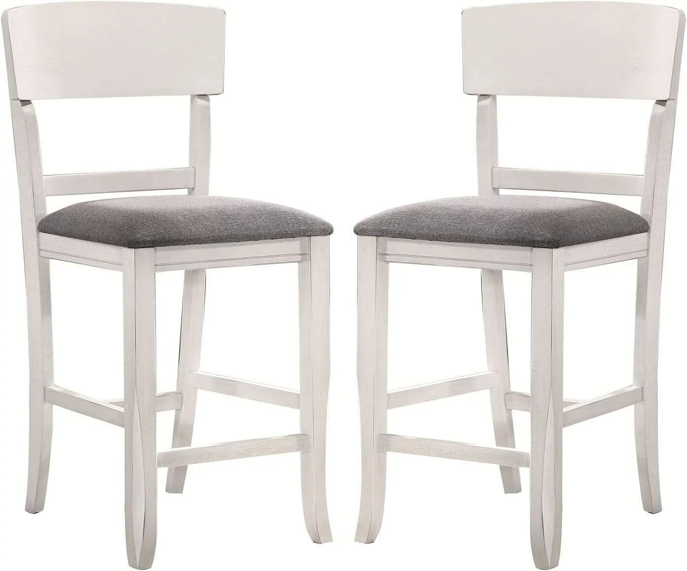 White Solidwood Unique Frame Padded Seat Set of 6 Counter height Chairs Light Gray Fabric Cushion Seat Dining Room Furniture