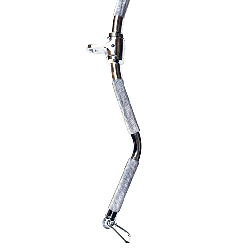 Lat Cable Machine Attachment Curl Pulldown Barbell Revolving Bar, Multi-Exerciser Cable Attachment, Solid Steel Tricep Press Down Bar with Rubber Handgrips & Revolving Hanger