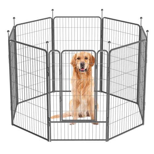 Dog Playpen,32/40/45 Inch Height in Heavy Duty, Folding Indoor Outdoor Anti-Rust Dog Exercise Fence, Portable Pet Playpen with Door for Large Medium Small Dogs and Pet (16 Panels, 32 Inch) Silver