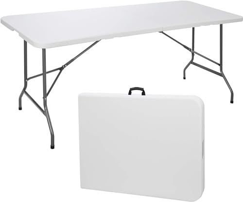 SIMPLI-MAGIC 4ft Plastic Folding Table, Indoor Outdoor Heavy Duty Portable/Handle, Lock for Picnic, Party, Camping - White