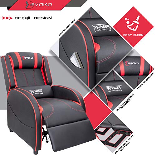 Devoko Massage Gaming Recliner Chair PU Leather Home Theater Seating Single Modern Living Room Sofa Recliners (Red)