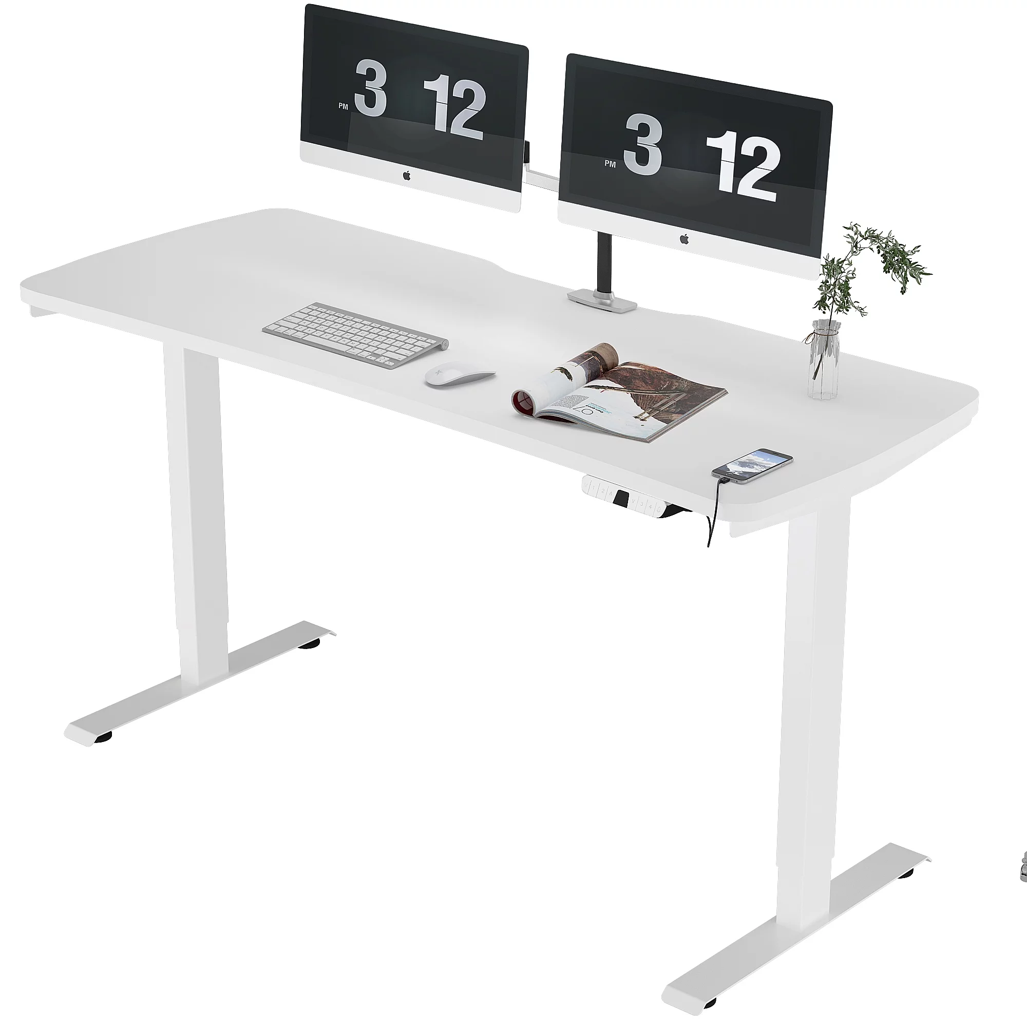 Cubespace Electric Standing Desk 60 x 24 inch - Adjustable Stand Up Desk for Home Office - Dual Motor Sit to Stand Desk - 4 Height Settings w/Sedentary Reminder - USB and Type-C Charging Port