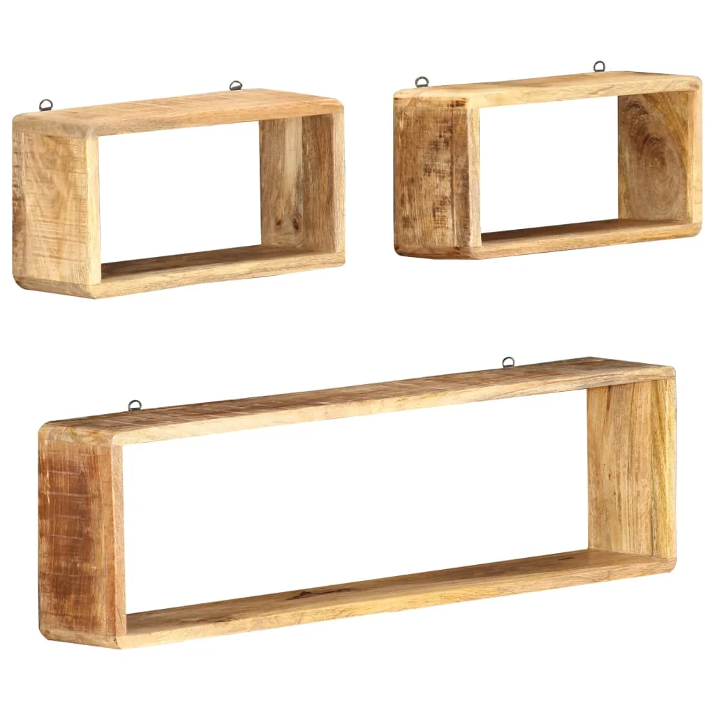 3 Piece Wall Cube Shelf Set Solid Wood Mango
