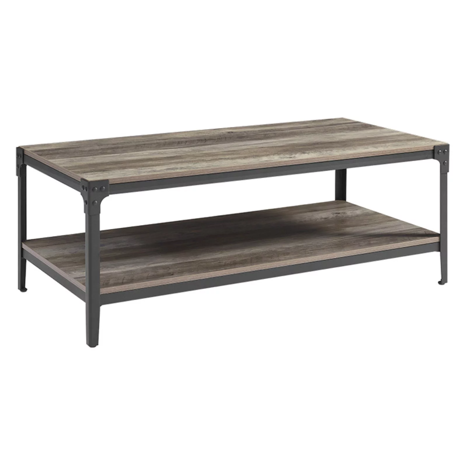 Angle Iron Rustic Metal and Wood Coffee Table in Gray Wash