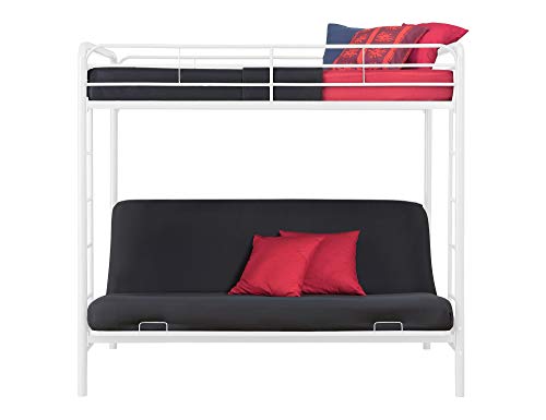 DHP Twin-Over-Futon Convertible Couch and Bed with Metal Frame, Ladder and Guardrails - Black