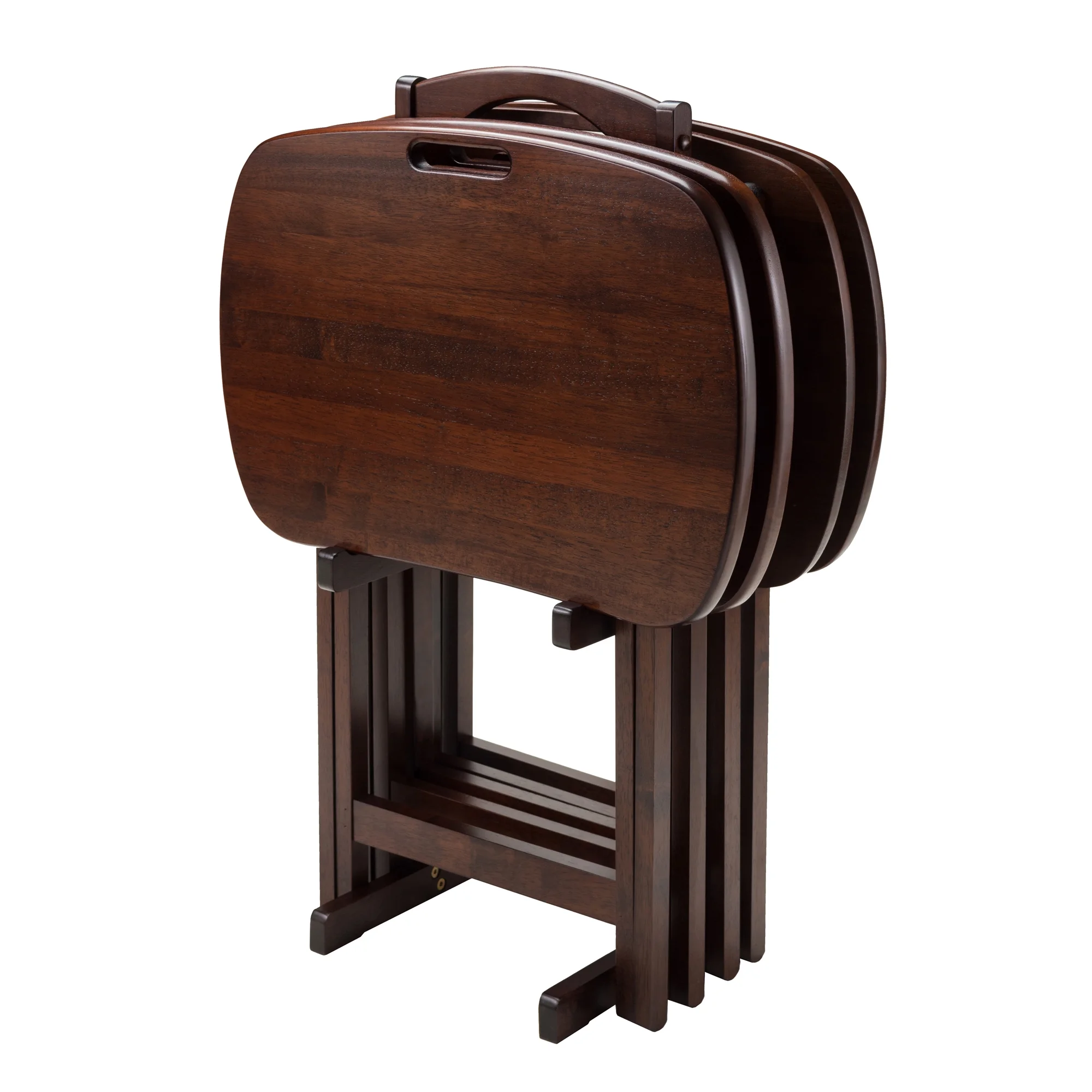 Contemporary Home Living Set of 4 Lucca Walnut Folding Snack Table 25.75