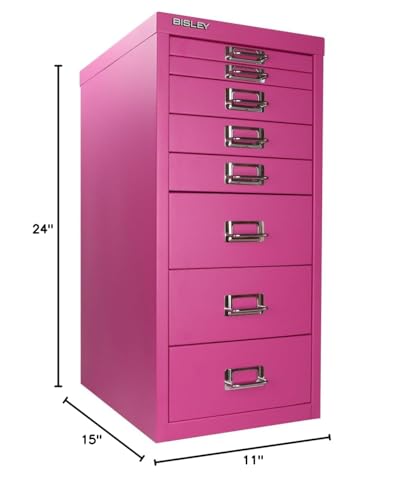 Bisley 10-Drawer Steel MultiDrawer Cabinet - Black, Chrome Pull Handles with Label Holders, Powder-Coated Steel, Removable Drawers, Fits Under Most Desks, Labels Included